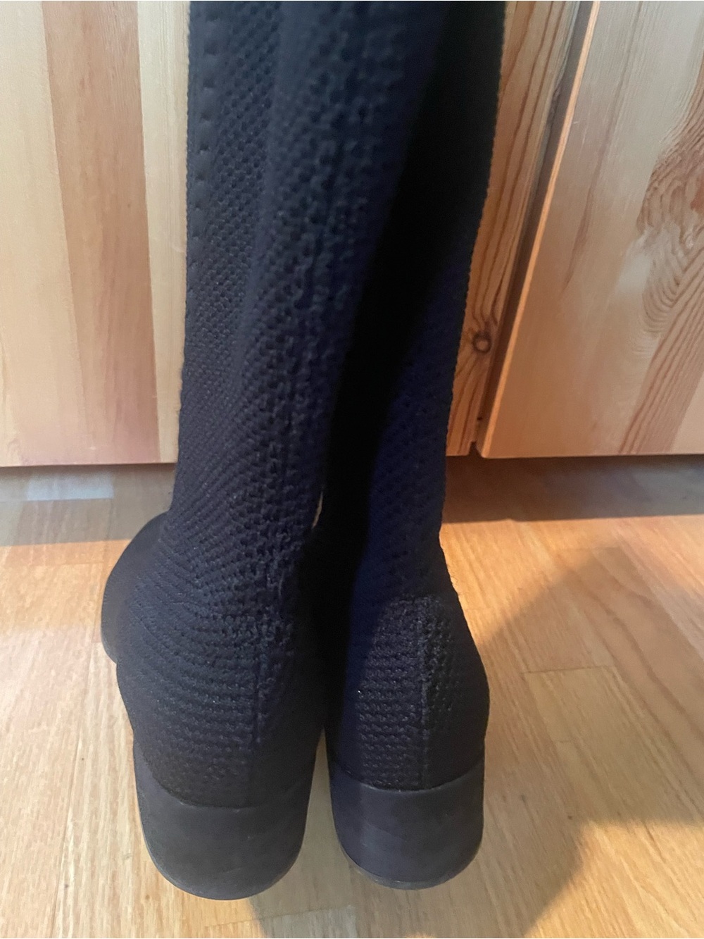 Eileen Fisher Black Knit Mid-Calf Block Heel Boots - Picture 3 of 3